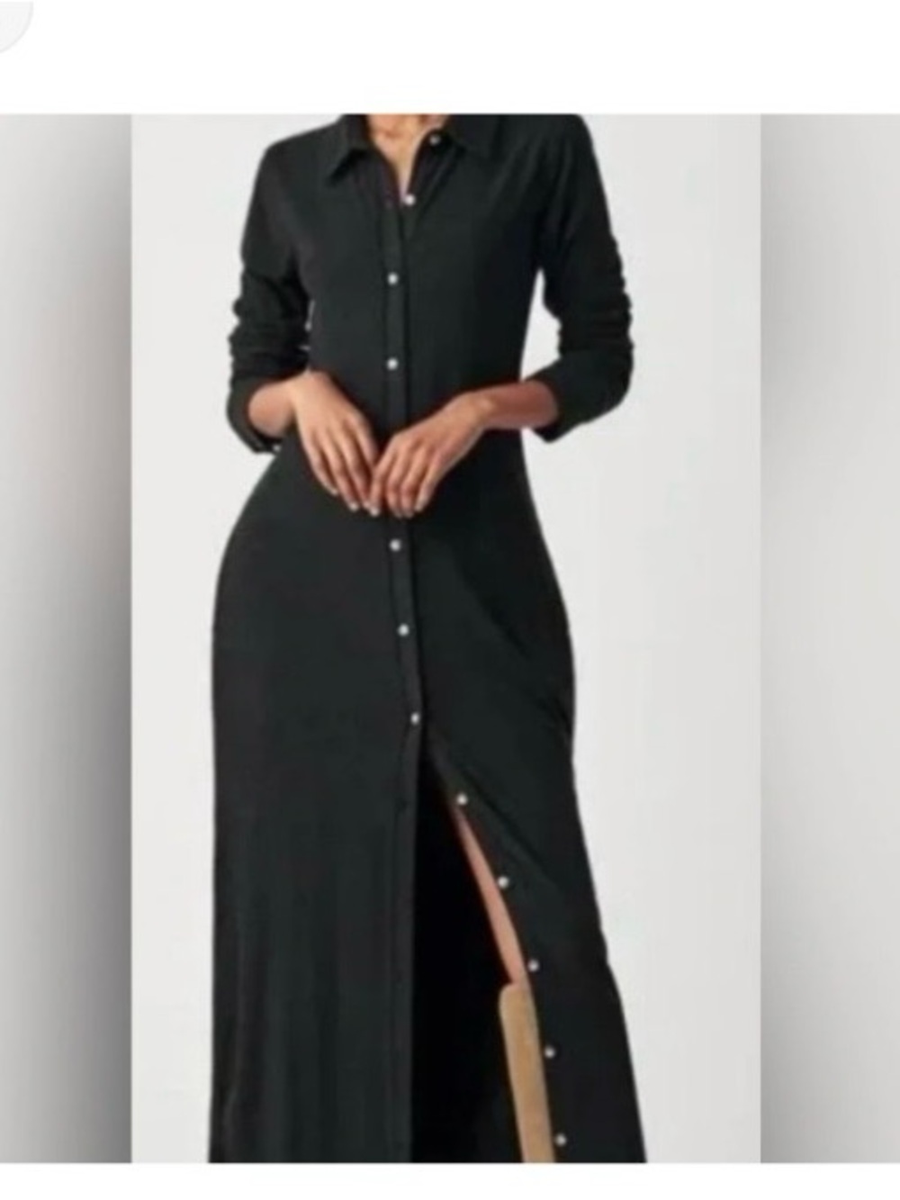 Faherty Black Button-Front Maxi Shirt Dress with Slit